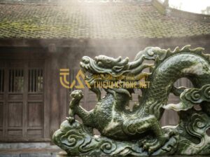 Hỏi Đáp: Vỡ Chiếu Rồng Đá Có Sao Không? Cách Hóa Giải Theo Phong Thủy - Tạo ảnh tiếng Anh: A majestic stone dragon relief (Chieu Rong Da) placed in fron