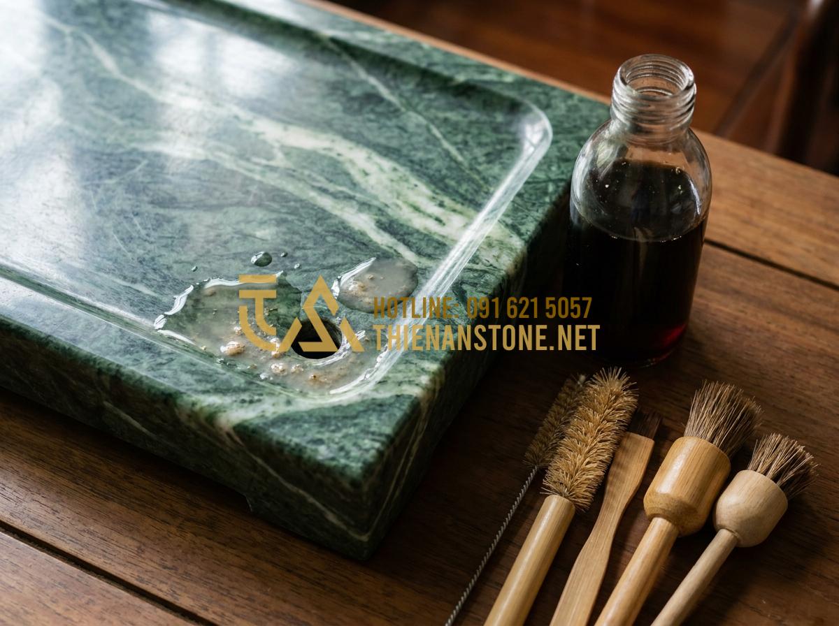 Hướng Dẫn Cách Lắp Đặt Và Xử Lý Khay Trà Đá Thoát Nước Luôn Khô Thoáng - Hands-on demonstration of unclogging a blocked stone tea tray drainage using vin