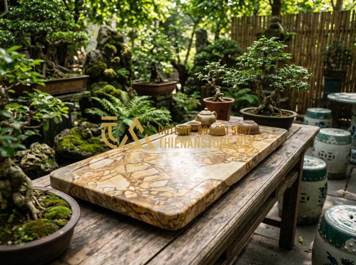 Hướng Dẫn Cách Lắp Đặt Và Xử Lý Khay Trà Đá Thoát Nước Luôn Khô Thoáng - Long-term maintained stone tea tray in perfect dry condition in a beautiful gard