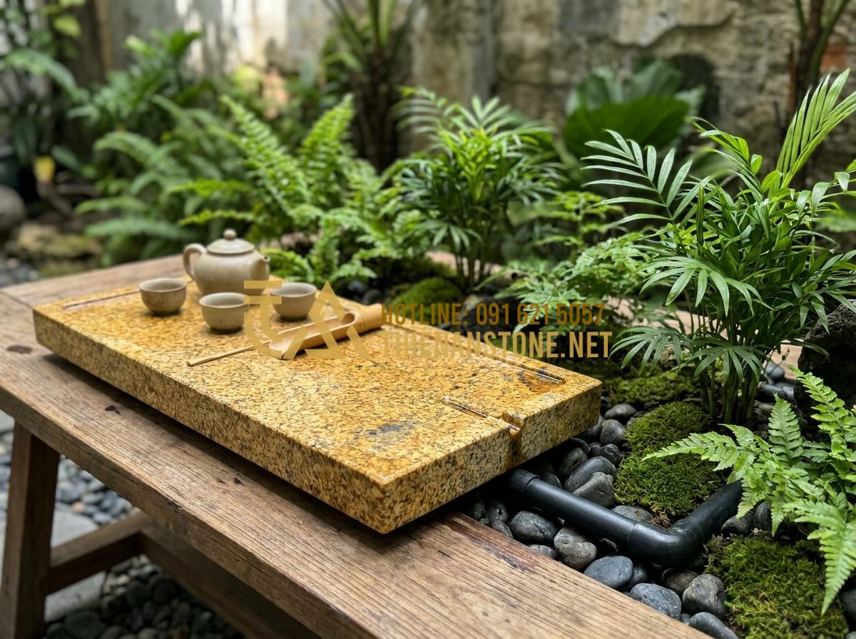 Hướng Dẫn Cách Lắp Đặt Và Xử Lý Khay Trà Đá Thoát Nước Luôn Khô Thoáng - Modern garden setup featuring pebble stone tea tray with integrated water draina