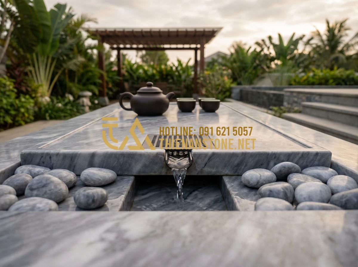 Hướng Dẫn Cách Lắp Đặt Và Xử Lý Khay Trà Đá Thoát Nước Luôn Khô Thoáng - Professional installation of advanced drainage kit on a pebble stone tea tray in