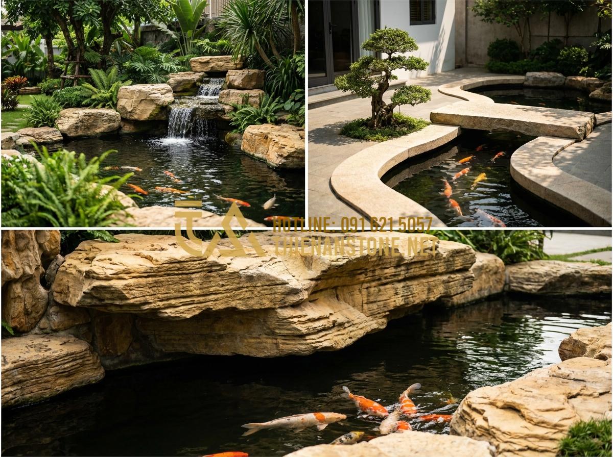 Hướng Dẫn Dùng Đá Cổ Thạch Kè Hồ Cá Koi Tuyệt Đẹp, Chuẩn Kỹ Thuật - Hình 17 Hướng Dẫn Dùng Đá Cổ Thạch Kè Hồ Cá Koi Tuyệt Đẹp, Chuẩn Kỹ Thuật - Popular modern Koi pond designs featuring various styles of ancient stone edging