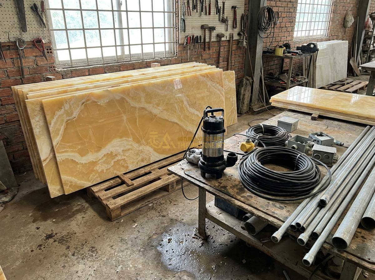 Hướng Dẫn Lắp Đặt Đài Phun Nước Bằng Đá Sân Vườn Đơn Giản Tại Nhà - Professional photo of high-quality basalt stone slabs stacked with water pump an
