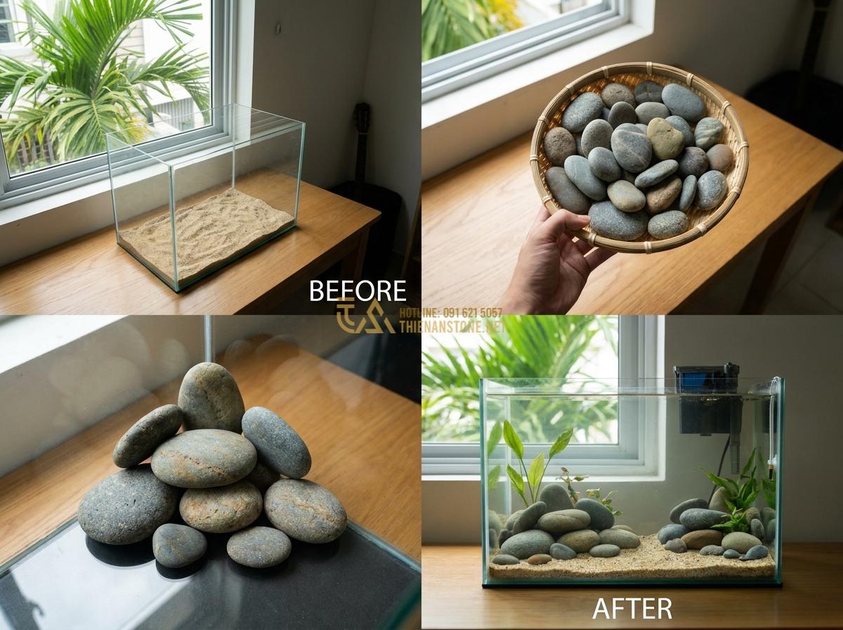 Hướng Dẫn Setup Bể Thủy Sinh & Hồ Biotop Đá Cuội Từ A-Z Cho Người Mới - Step-by-step visual guide to creating perfect pebble stone layout for beginner b