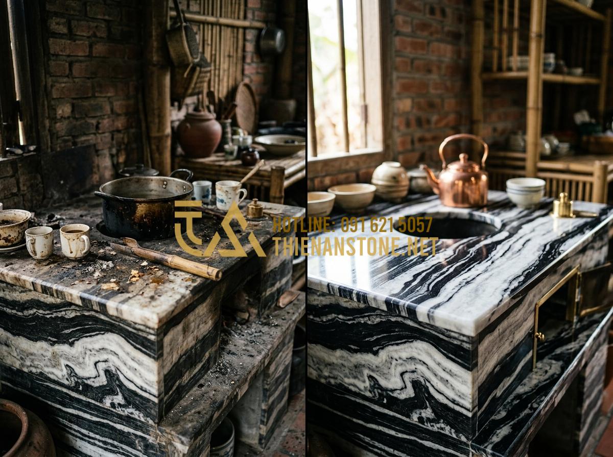 Hướng dẫn sử dụng và vệ sinh bếp đá hồng ngoại mini luôn bền đẹp như mới - Hình 4 Hướng dẫn sử dụng và vệ sinh bếp đá hồng ngoại mini luôn bền đẹp như mới - Tạo ảnh tiếng Anh: A split-screen image showing the importance of cleaning. On t