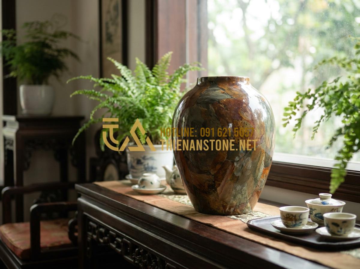 Hướng Dẫn Vệ Sinh Và Bảo Quản Lọ Hoa Đá Luôn Sáng Bóng Như Mới Tại Nhà - Long-term preserved shiny stone vase in elegant home decor setting after proper