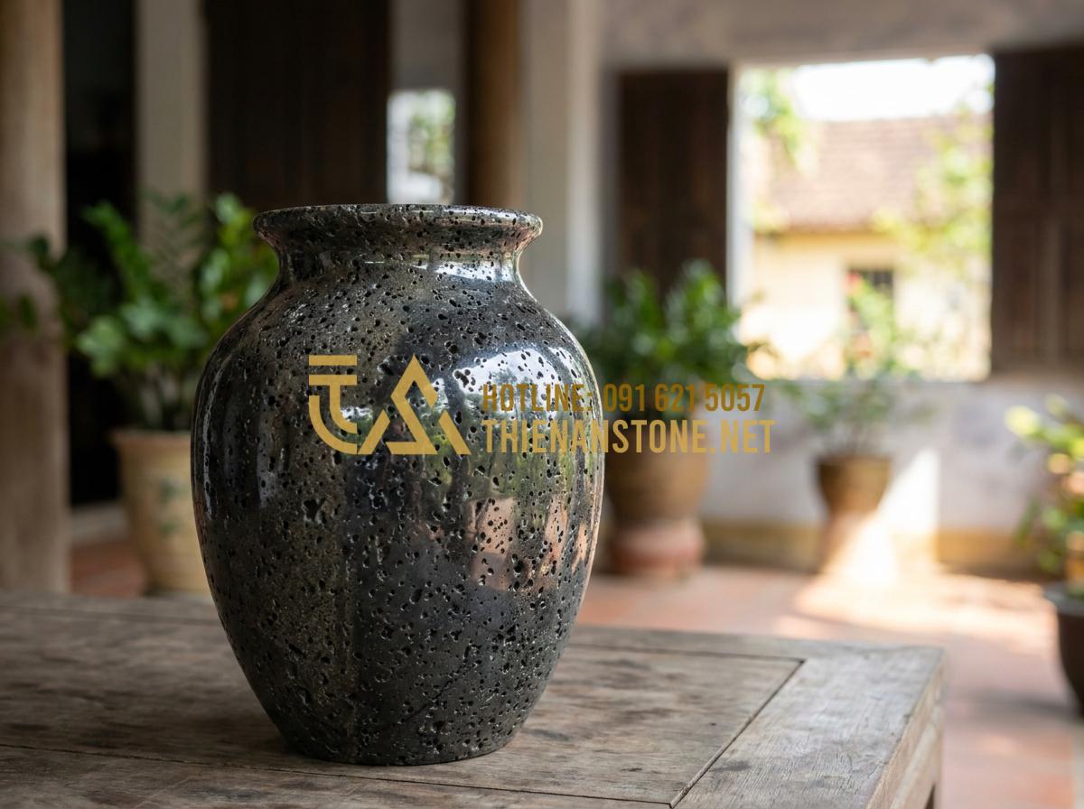 Hướng Dẫn Vệ Sinh Và Bảo Quản Lọ Hoa Đá Luôn Sáng Bóng Như Mới Tại Nhà - Highly polished natural stone vase reflecting light beautifully after advanced h