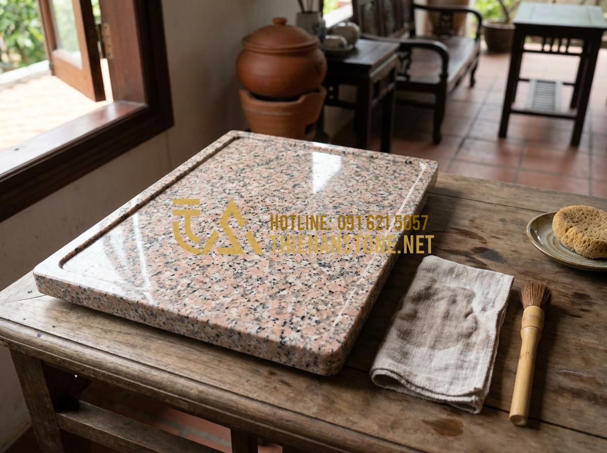 Khay Trà Đá Hoa Cương (Granite): Sự Lựa Chọn Vĩnh Cửu Cho Mọi Không Gian - Hình 18 Khay Trà Đá Hoa Cương (Granite): Sự Lựa Chọn Vĩnh Cửu Cho Mọi Không Gian - Long-term maintained granite tea tray looking brand new after years, with cleani