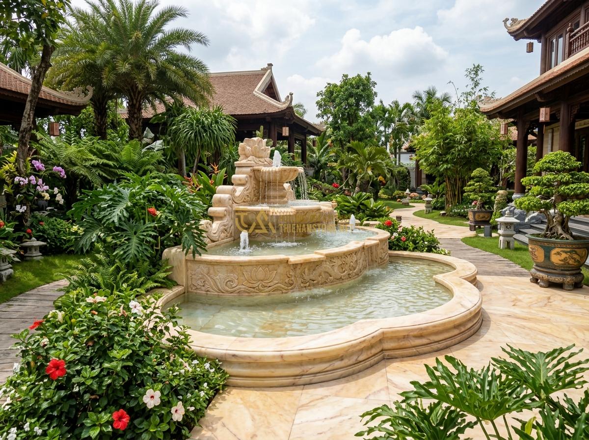 Kích Thước Ang Nước Tiểu Cảnh Phù Hợp Với Diện Tích Sân Vườn Và Ban Công - Hình 9 Kích Thước Ang Nước Tiểu Cảnh Phù Hợp Với Diện Tích Sân Vườn Và Ban Công - Large impressive stone water basin in an expansive luxury villa garden over 200