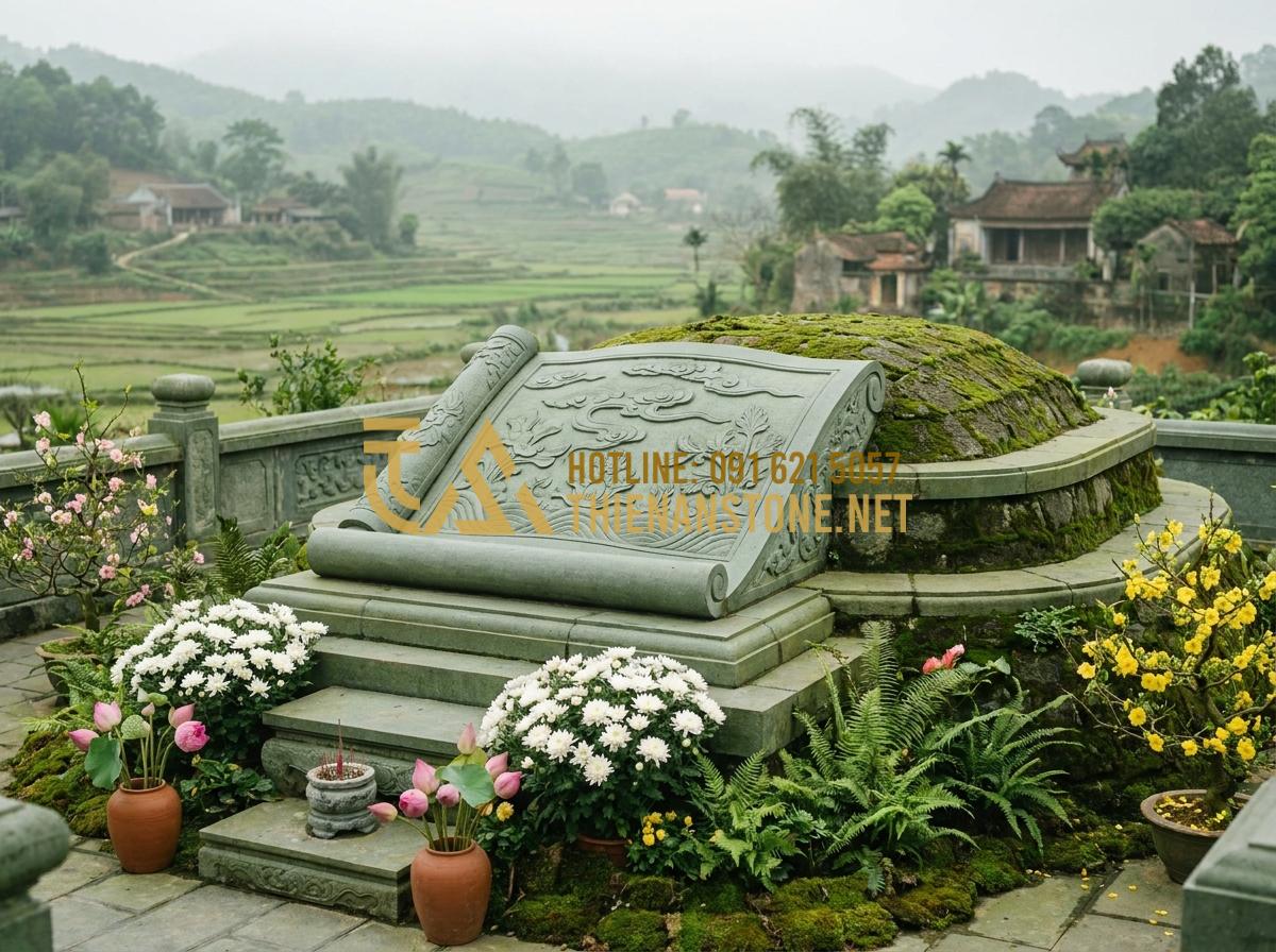 Kích Thước Cuốn Thư Đá Chuẩn Thước Lỗ Ban Mang Lại Tài Lộc Cho Gia Tộc - Serene family ancestral tomb featuring a perfectly proportioned Lu Ban sized sto