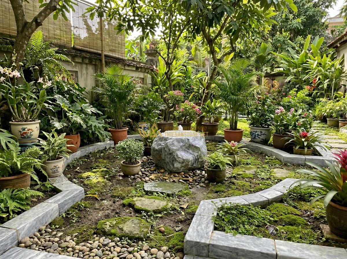 Kích Thước & Mặt Bằng Đài Phun Nước Bằng Đá Phù Hợp Với Mỗi Loại Không Gian - Hình 5 Kích Thước & Mặt Bằng Đài Phun Nước Bằng Đá Phù Hợp Với Mỗi Loại Không Gian - Realistic high-detail photo of a compact stone water fountain designed for small