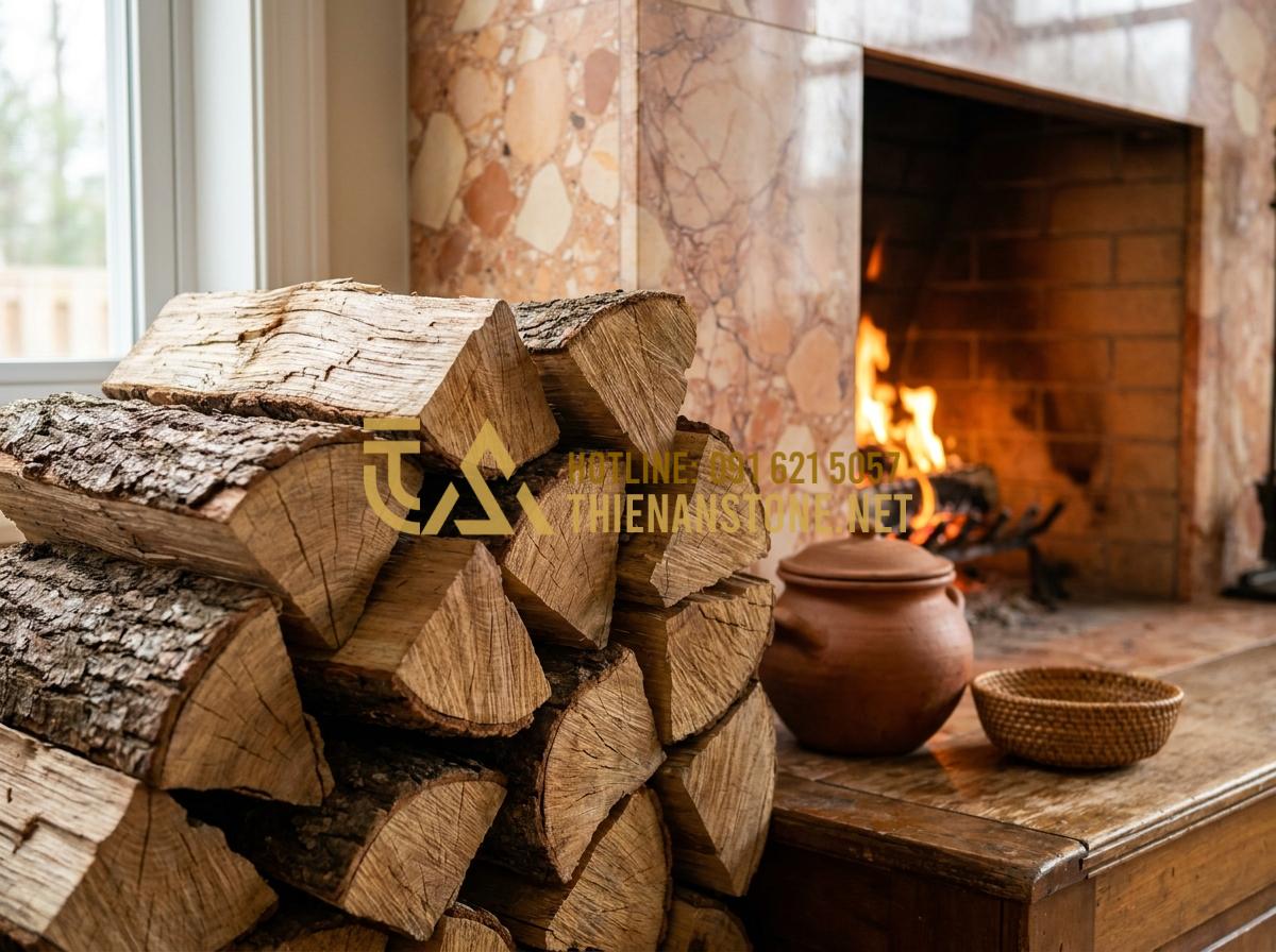 Kinh Nghiệm Chọn Củi Lò Sưởi: Đốt Loại Nào Thơm Và Giữ Nhiệt Lâu Nhất? - Tạo ảnh tiếng Anh: Close-up of different types of high-quality firewood stacked