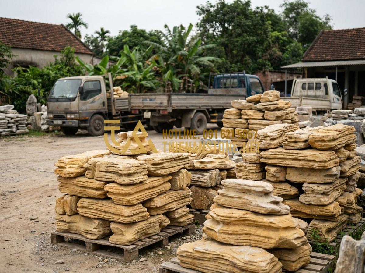 Kinh Nghiệm Chọn Mua Đá Cổ Thạch Làm Hòn Non Bộ Giúp Tiết Kiệm Chi Phí - Hình 11 Kinh Nghiệm Chọn Mua Đá Cổ Thạch Làm Hòn Non Bộ Giúp Tiết Kiệm Chi Phí - Overview of reputable ancient stone suppliers warehouses in Vietnam, with stacks