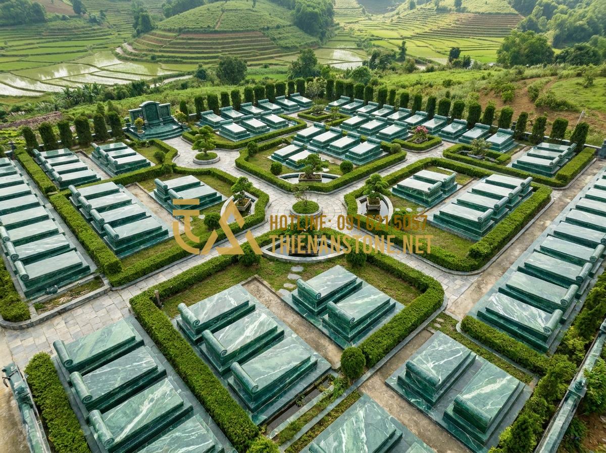 Kinh Nghiệm Lựa Chọn Và Lắp Đặt Bức Cuốn Thư Bằng Đá Bền Đẹp Vĩnh Cửu - Aerial perspective of properly positioned stone scroll memorials in a well-desig