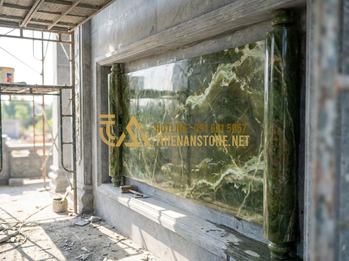 Kinh Nghiệm Lựa Chọn Và Lắp Đặt Bức Cuốn Thư Bằng Đá Bền Đẹp Vĩnh Cửu - Completed professional installation of an ornate stone scroll inscription in a n