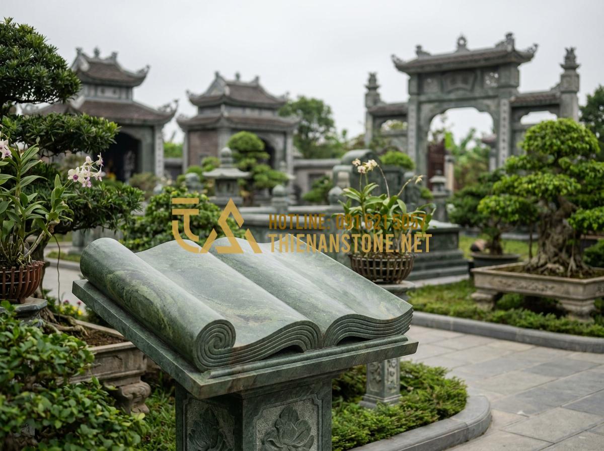 Kinh Nghiệm Lựa Chọn Và Lắp Đặt Bức Cuốn Thư Bằng Đá Bền Đẹp Vĩnh Cửu - Professional team from Đá Cảnh Thiên An company proudly standing beside a comple