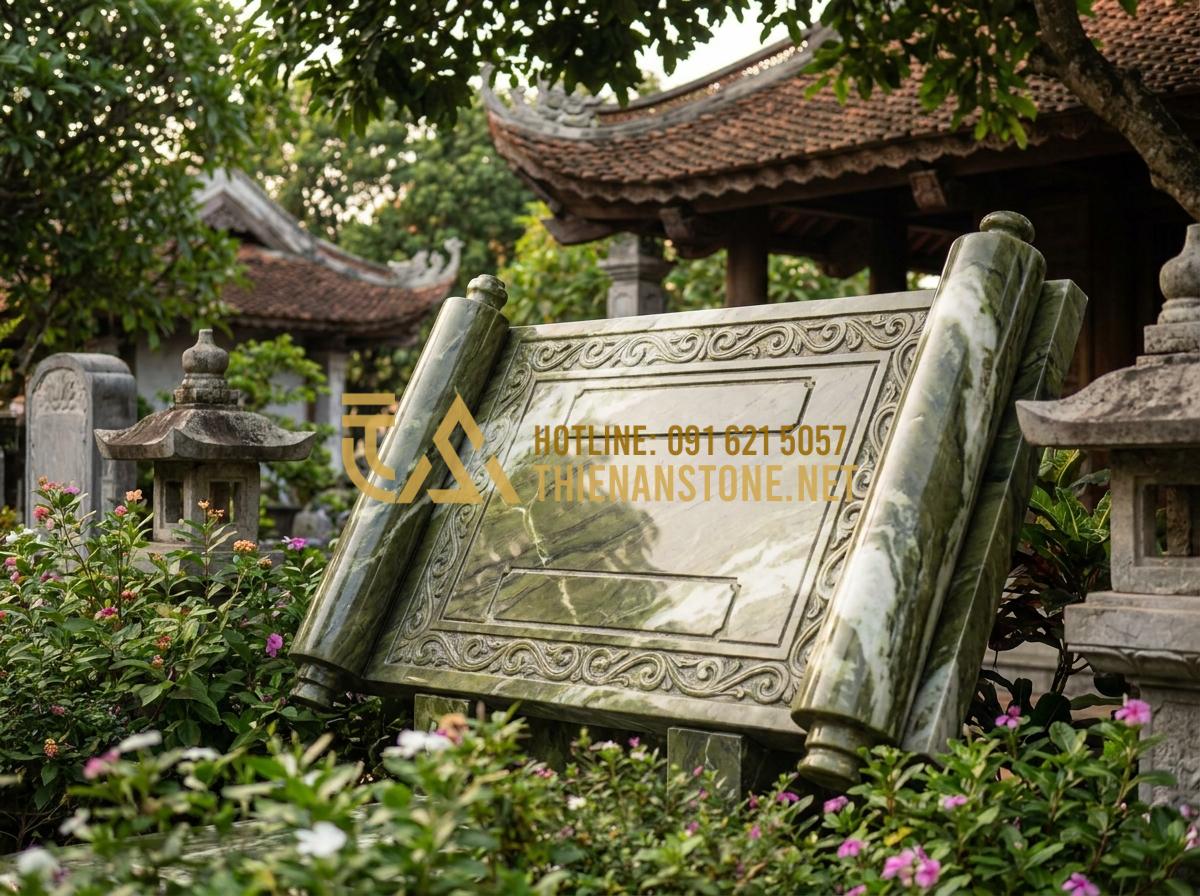 Kinh Nghiệm Lựa Chọn Và Lắp Đặt Bức Cuốn Thư Bằng Đá Bền Đẹp Vĩnh Cửu - Beautifully designed stone scroll memorial with custom family inscriptions and o