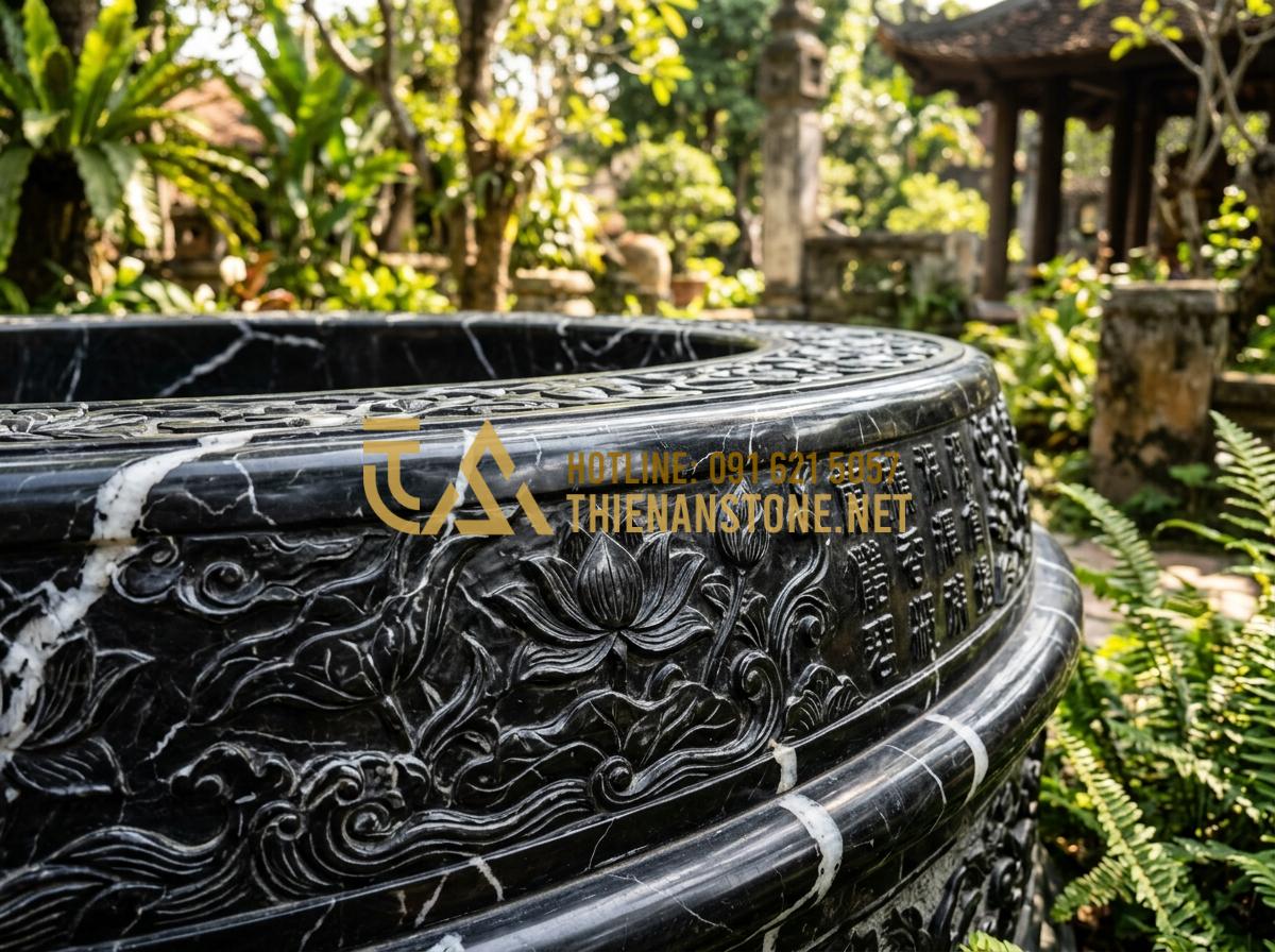Kỹ thuật xây giếng đá ong cổ kính - Giữ trọn nét đẹp truyền thống Việt - Tạo ảnh tiếng Anh: Close-up of intricate traditional Vietnamese motifs carved on