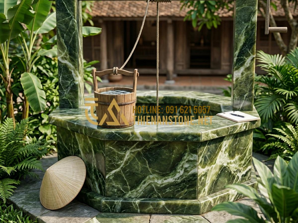 Kỹ thuật xây giếng đá ong cổ kính - Giữ trọn nét đẹp truyền thống Việt - Tạo ảnh tiếng Anh: A person taking a sample of clear water from a stone well usi