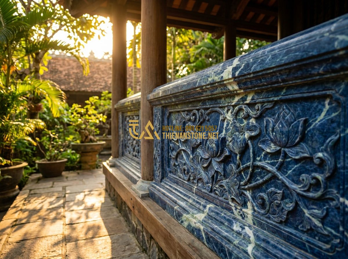 Lan Can Đá Đẹp 2026: 150+ Mẫu Lan Can Đá Tự Nhiên Hoa Cương Sang Trọng Cho Nhà & Mộ - Hình 1 Lan Can Đá Đẹp 2026: 150+ Mẫu Lan Can Đá Tự Nhiên Hoa Cương Sang Trọng Cho Nhà & Mộ - Tạo ảnh tiếng Anh: A high-end perspective of a traditional Vietnamese villa porc
