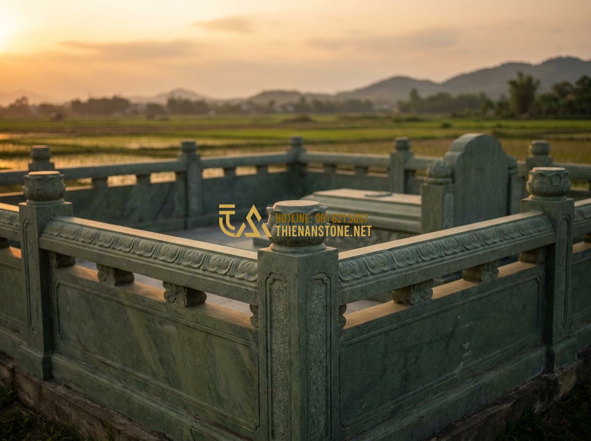Lan Can Mộ Đá Đẹp: Mẫu Lan Can Lăng Mộ Đá Xanh, Đá Trắng Mỹ Nghệ Chuẩn Phong Thủy - Professional photography of a majestic stone fence surrounding a traditional Vie