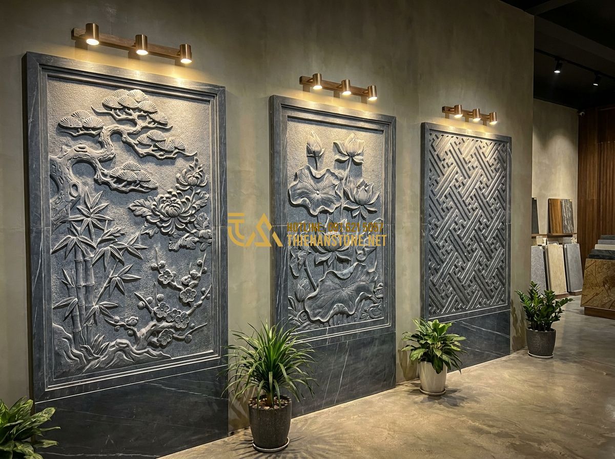 Lan Can Mộ Đá Đẹp: Mẫu Lan Can Lăng Mộ Đá Xanh, Đá Trắng Mỹ Nghệ Chuẩn Phong Thủy - A visual comparison of different stone fence patterns: one with Tùng-Cúc-Trúc-Ma