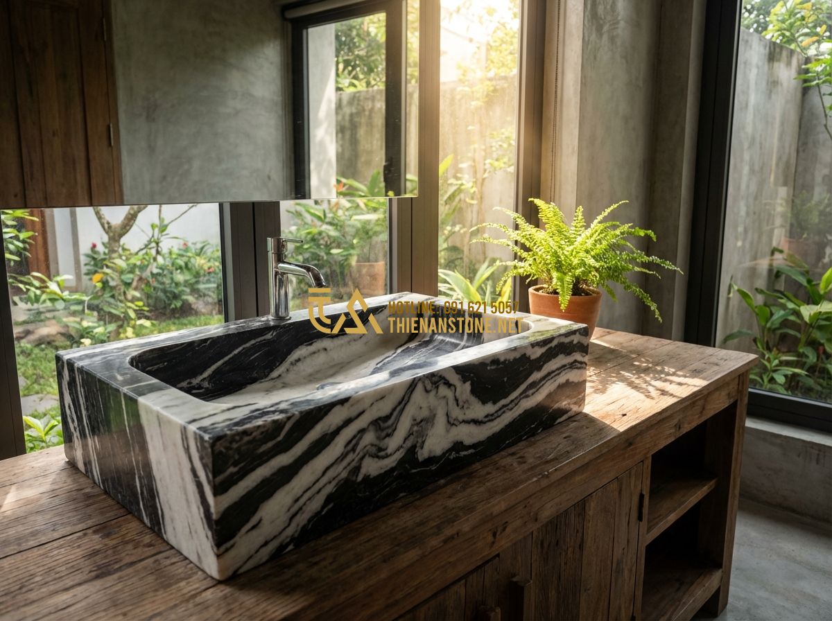 Lavabo Đá Cuội Tự Nhiên Đẹp – Xu Hướng Thiết Kế Phòng Tắm Sang Trọng 2024 - Tạo ảnh tiếng Anh: A conceptual image representing sustainability: a natural sto