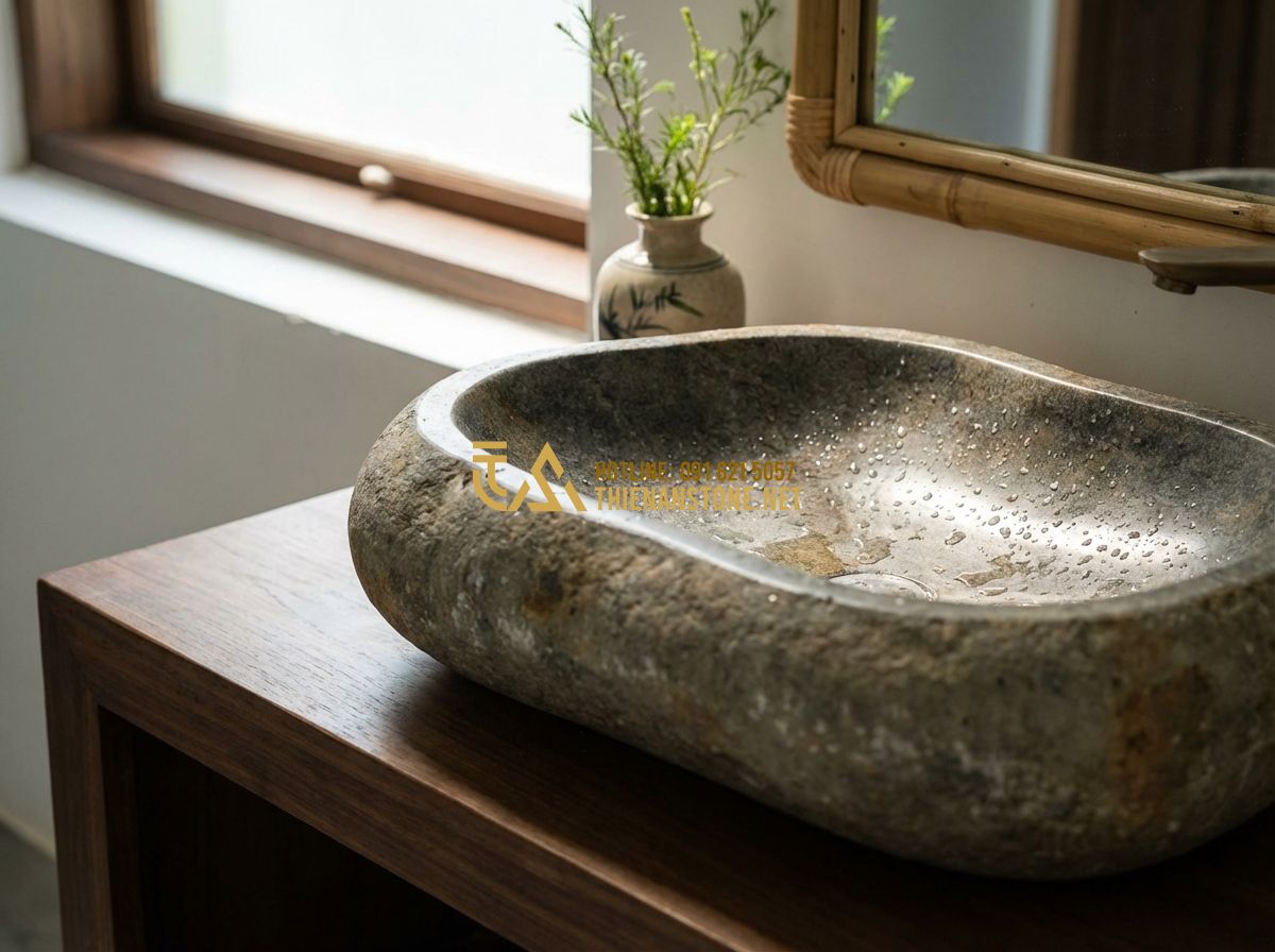 Lavabo Đá Tự Nhiên Đẹp Cao Cấp: Top Mẫu Hot Nhất 2024 & Bảng Giá Chi Tiết - Tạo ảnh tiếng Anh: Close-up of a white marble lavabo with elegant grey veins, wa