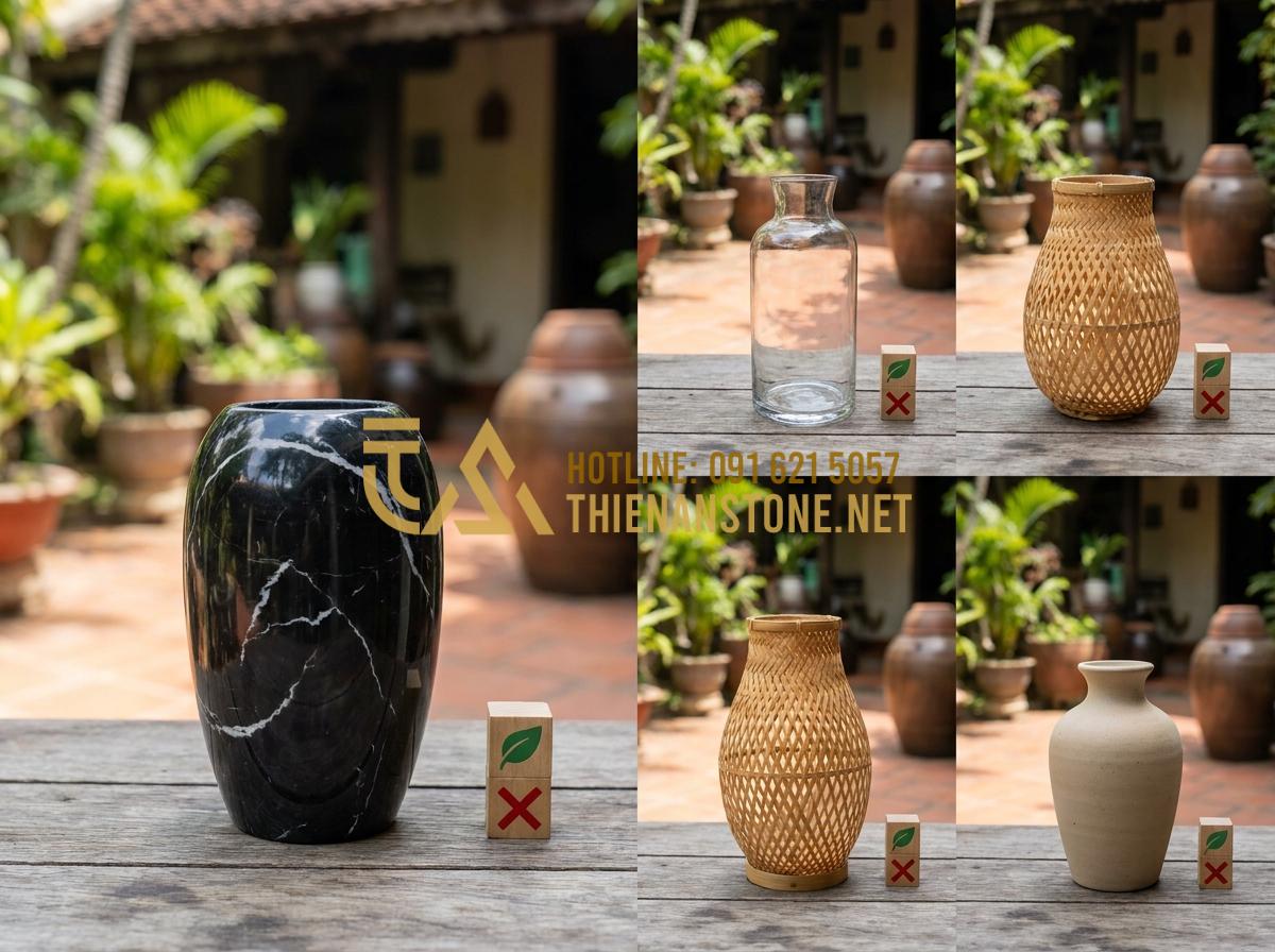 Lọ Hoa Đá Tự Nhiên Là Gì? 5 Lý Do Khiến Bình Hoa Bằng Đá Trở Thành Xu Hướng Decor 2026 - Hình 12 Lọ Hoa Đá Tự Nhiên Là Gì? 5 Lý Do Khiến Bình Hoa Bằng Đá Trở Thành Xu Hướng Decor 2026 - Modern comparison chart style image showing pros and cons of different flower va