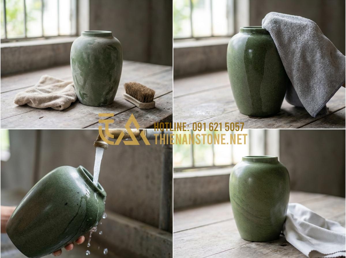 Lọ Hoa Đá Tự Nhiên Là Gì? 5 Lý Do Khiến Bình Hoa Bằng Đá Trở Thành Xu Hướng Decor 2026 - Hình 17 Lọ Hoa Đá Tự Nhiên Là Gì? 5 Lý Do Khiến Bình Hoa Bằng Đá Trở Thành Xu Hướng Decor 2026 - Step by step guide images showing how to clean and maintain natural stone flower