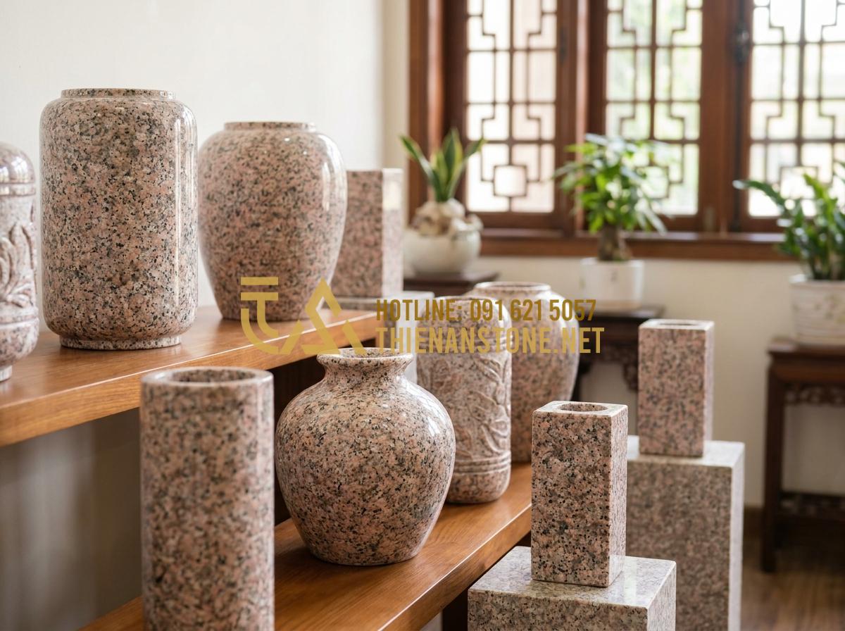 Lọ Hoa Đá Tự Nhiên Là Gì? 5 Lý Do Khiến Bình Hoa Bằng Đá Trở Thành Xu Hướng Decor 2026 - Hình 20 Lọ Hoa Đá Tự Nhiên Là Gì? 5 Lý Do Khiến Bình Hoa Bằng Đá Trở Thành Xu Hướng Decor 2026 - Professional showroom display of high quality natural stone flower vases with va