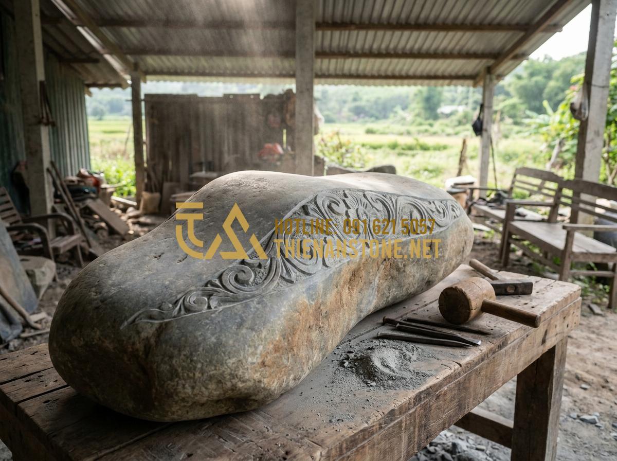 Lò Sưởi Củi Trong Nhà: Giải Pháp Sưởi Ấm Nghệ Thuật & Đẳng Cấp - Hình 3 Lò Sưởi Củi Trong Nhà: Giải Pháp Sưởi Ấm Nghệ Thuật & Đẳng Cấp - Tạo ảnh tiếng Anh: Skilled craftsman carving intricate classical patterns on a l