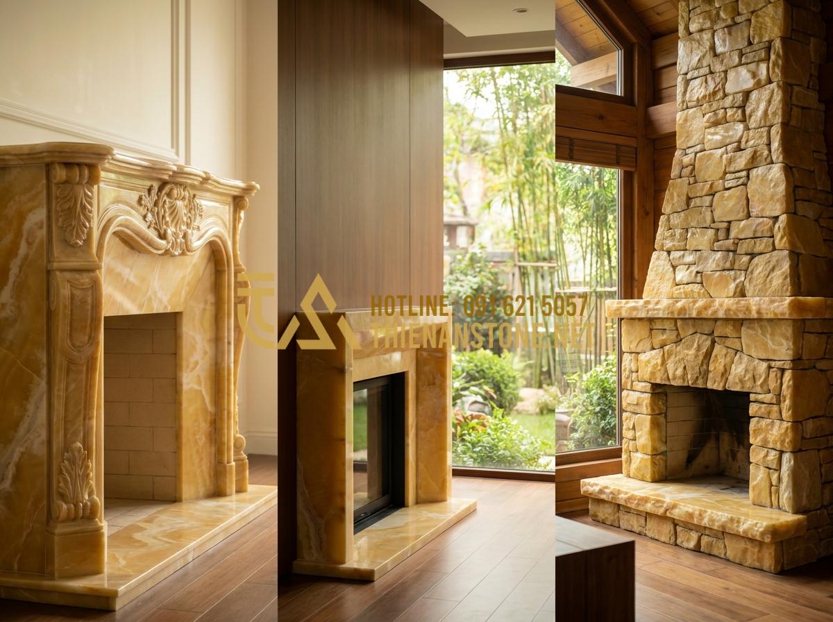 Lò Sưởi Củi Trong Nhà: Giải Pháp Sưởi Ấm Nghệ Thuật & Đẳng Cấp - Hình 7 Lò Sưởi Củi Trong Nhà: Giải Pháp Sưởi Ấm Nghệ Thuật & Đẳng Cấp - Tạo ảnh tiếng Anh: A collage of three different fireplace styles: 1. Ornate Fren