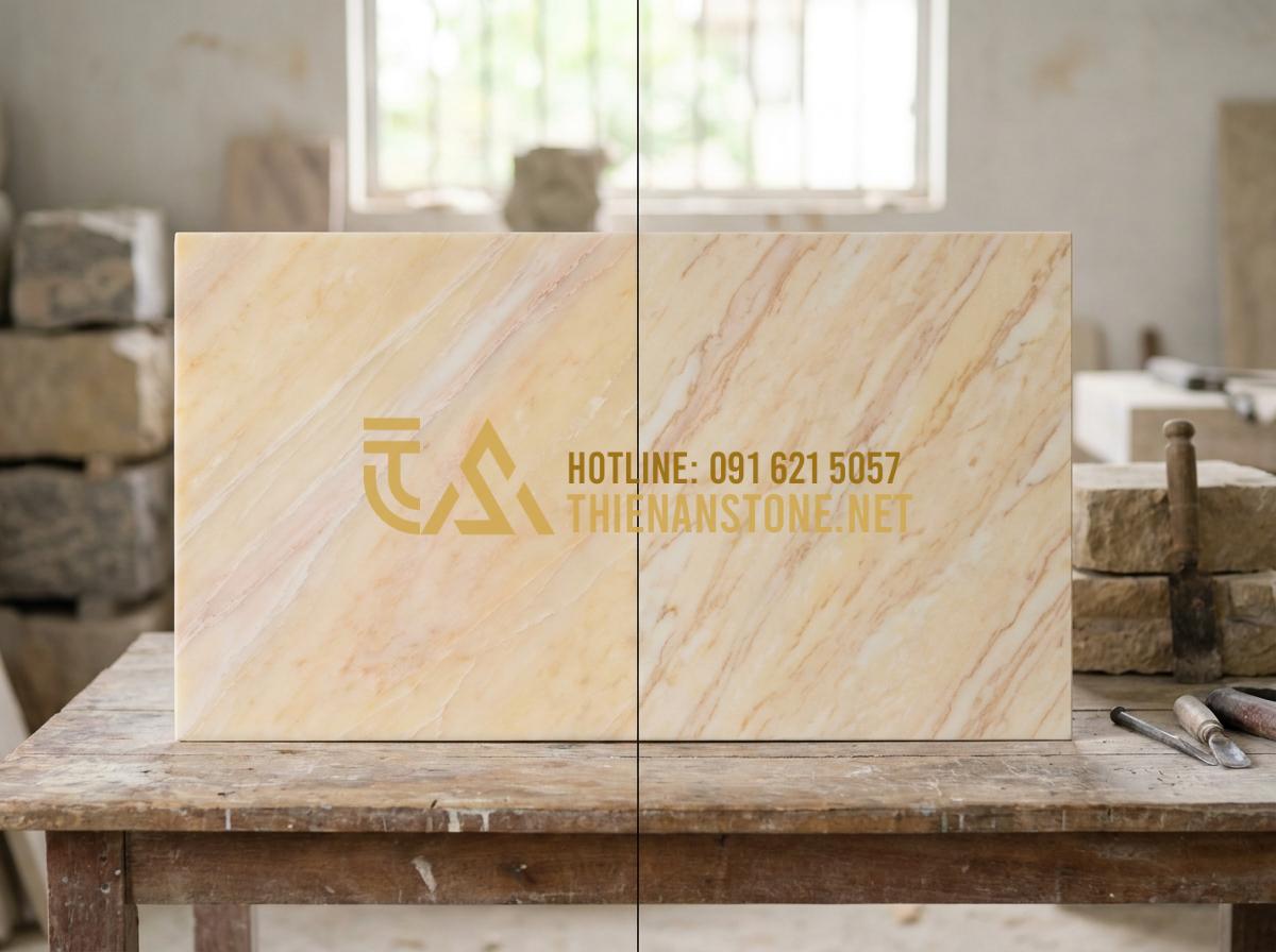 Lò Sưởi Đá Marble (Cẩm Thạch): Sự Sang Trọng & Tinh Tế Cho Không Gian Nội Thất - Tạo ảnh tiếng Anh: Professional comparison photo showing the side-by-side differ