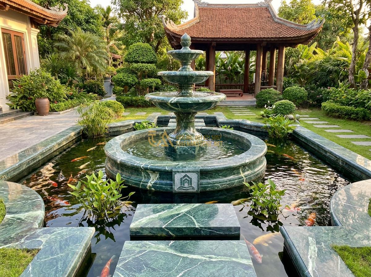 Lợi Ích Tuyệt Vời Khi Sử Dụng Đài Phun Nước Bằng Đá Trong Thiết Kế Tiểu Cảnh & Hồ Cá Koi - Professional landscape project by stone expert team showing completed stone foun