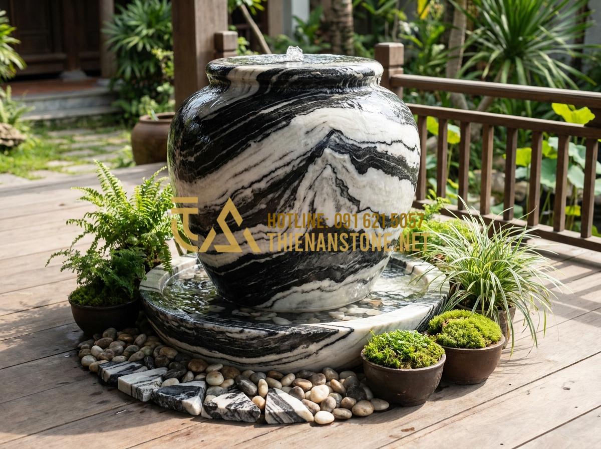 Lu nước tiểu cảnh sân vườn: 99+ Mẫu trang trí đẳng cấp và xu hướng 2026 - Hình 5 Lu nước tiểu cảnh sân vườn: 99+ Mẫu trang trí đẳng cấp và xu hướng 2026 - Tạo ảnh tiếng Anh: An infographic-style photo showing the simple installation of