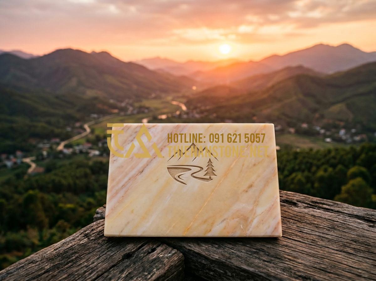 Mẫu Bàn Thờ Công Giáo Đơn Giản: Sự Tinh Tế Trong Không Gian Sống Tối Giản - Hình 7 Mẫu Bàn Thờ Công Giáo Đơn Giản: Sự Tinh Tế Trong Không Gian Sống Tối Giản - Tạo ảnh tiếng Anh: The official logo of "Thien An Landscape Stone" subtly engrav