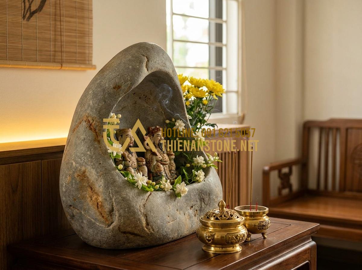 Mua Bàn Thờ Ông Địa Bằng Đá TPHCM: Top 5 Địa Chỉ Uy Tín Và Chất Lượng Nhất - A serene indoor altar setup featuring a white marble shrine for Ong Dia and Than