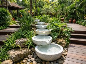 Nên Chọn Ang Nước Đá Granite Hay Marble Cho Tiểu Cảnh? So Sánh Chi Tiết - A high-resolution photograph of elegant natural stone water basins made from gra