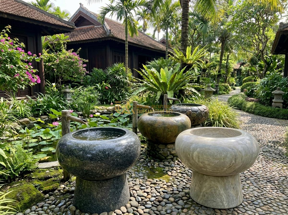 Nên Chọn Ang Nước Đá Granite Hay Marble Cho Tiểu Cảnh? So Sánh Chi Tiết - Hình 14 Nên Chọn Ang Nước Đá Granite Hay Marble Cho Tiểu Cảnh? So Sánh Chi Tiết - Luxury garden with expensive looking granite and more affordable marble ang nuoc