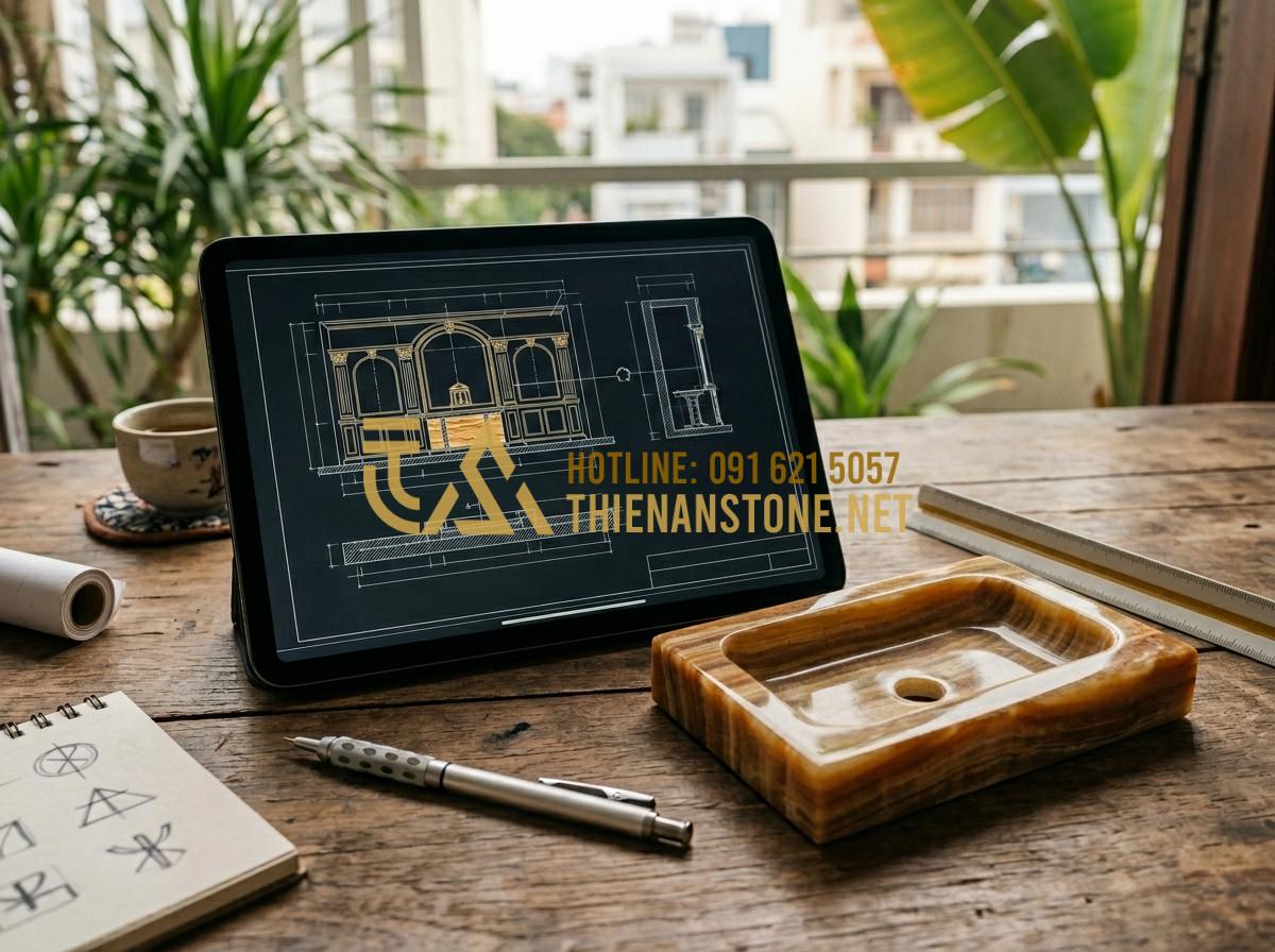 Nên Chọn Bàn Thờ Đá Công Giáo Đá Trắng Hay Đá Cẩm Thạch Là Tốt Nhất? - Tạo ảnh tiếng Anh: [A detailed architectural blueprint of a Catholic altar displ