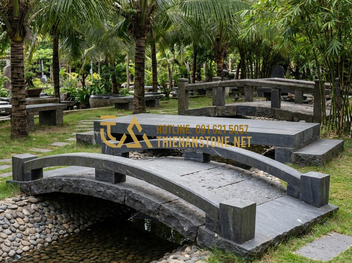 Nên chọn cầu đá tự nhiên hay cầu gỗ cho sân vườn? So sánh ưu nhược điểm chi tiết - Tạo ảnh tiếng Anh: A collection of various natural stone bridges in different st