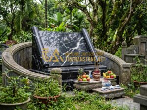 Nên Chọn Cuốn Thư Đá Vuông Hay Cuốn Thư Bình Phong Cho Khu Mộ Gia Đình? - Detailed view of a traditional Vietnamese family tomb area featuring a central s