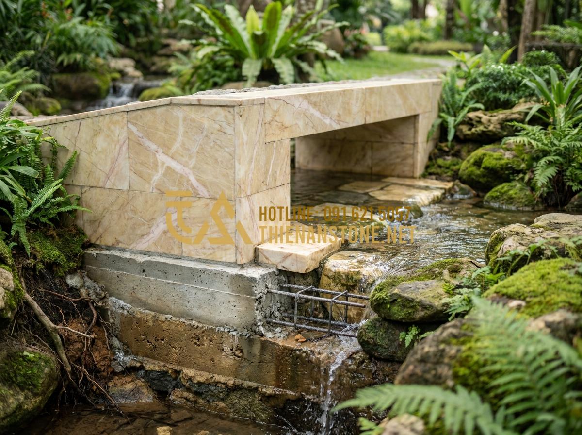 Quy trình thi công cầu đá nguyên khối: Đảm bảo độ bền và an toàn kỹ thuật - Hình 3 Quy trình thi công cầu đá nguyên khối: Đảm bảo độ bền và an toàn kỹ thuật - Tạo ảnh tiếng Anh: Technical diagram or illustration of a stone bridge foundatio