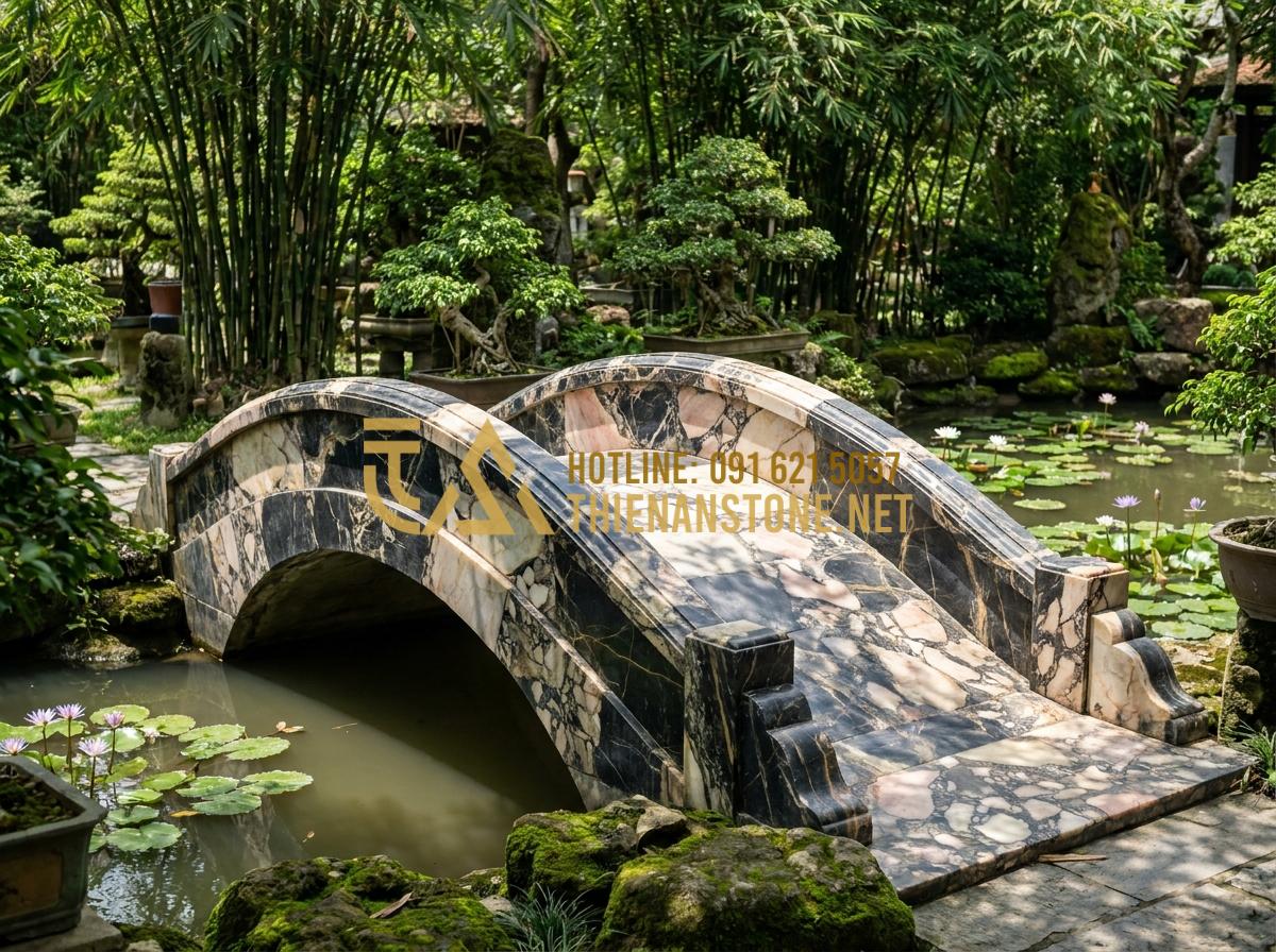 Quy trình thi công cầu đá nguyên khối: Đảm bảo độ bền và an toàn kỹ thuật - Hình 7 Quy trình thi công cầu đá nguyên khối: Đảm bảo độ bền và an toàn kỹ thuật - Tạo ảnh tiếng Anh: An elderly man (Bác Hùng) standing on a finished, beautiful a