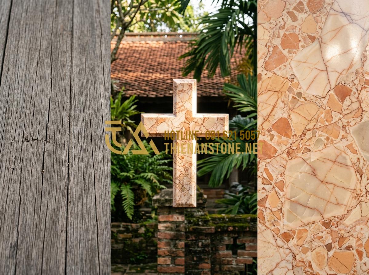So Sánh Bàn Thờ Công Giáo Bằng Đá Và Gỗ: Lựa Chọn Nào Bền Đẹp Vĩnh Cửu? - Tạo ảnh tiếng Anh: [An infographic-style image comparing wood and stone textures