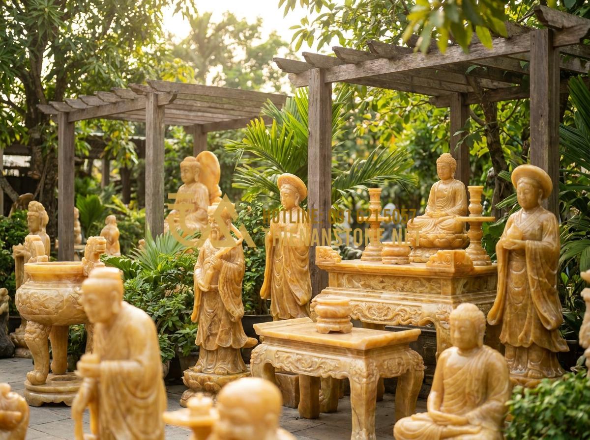 So Sánh Bàn Thờ Ông Địa Bằng Đá Nhân Tạo Và Đá Tự Nhiên: Nên Mua Loại Nào? - Tạo ảnh tiếng Anh: The entrance of "Thien An Stone Workshop" in Phu Tho, Vietnam