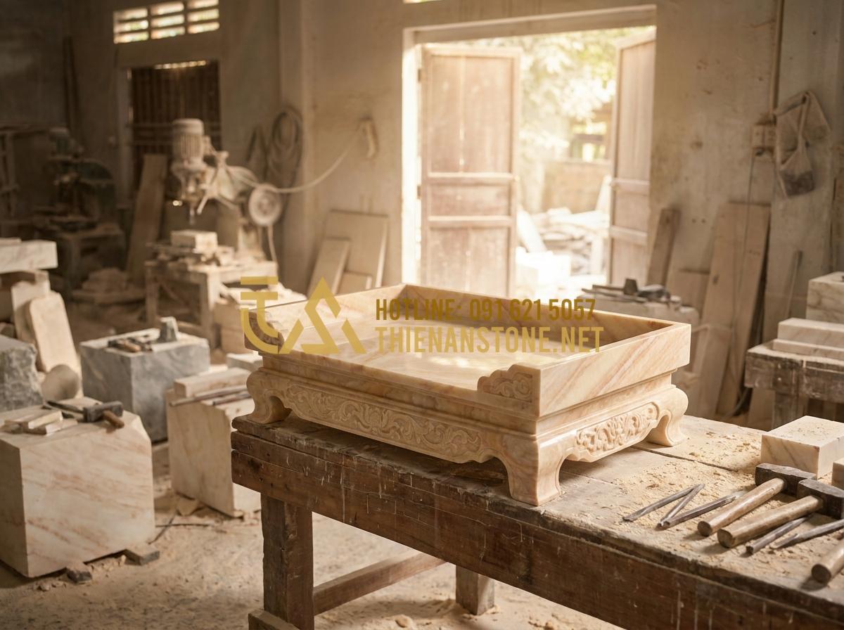 So Sánh Bàn Thờ Thiên Bằng Đá Hoa Cương Và Đá Cẩm Thạch: Nên Chọn Loại Nào? - Hình 5 So Sánh Bàn Thờ Thiên Bằng Đá Hoa Cương Và Đá Cẩm Thạch: Nên Chọn Loại Nào? - Tạo ảnh tiếng Anh: A heartwarming scene of an elderly Vietnamese man (Mr. Binh)