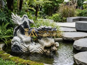 So Sánh Chiếu Rồng Đá Đen, Đá Trắng Và Đá Vàng Nghệ An: Nên Chọn Loại Nào? - Close-up view of a detailed stone dragon sculpture made from natural black grani