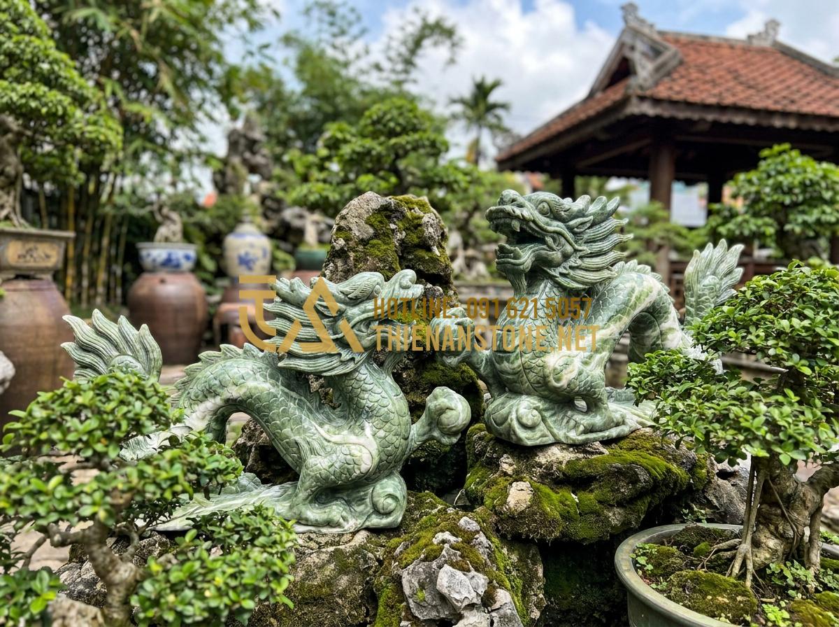 So Sánh Chiếu Rồng Đá Đen, Đá Trắng Và Đá Vàng Nghệ An: Nên Chọn Loại Nào? - Clean and well-maintained stone dragons in garden after proper care routines